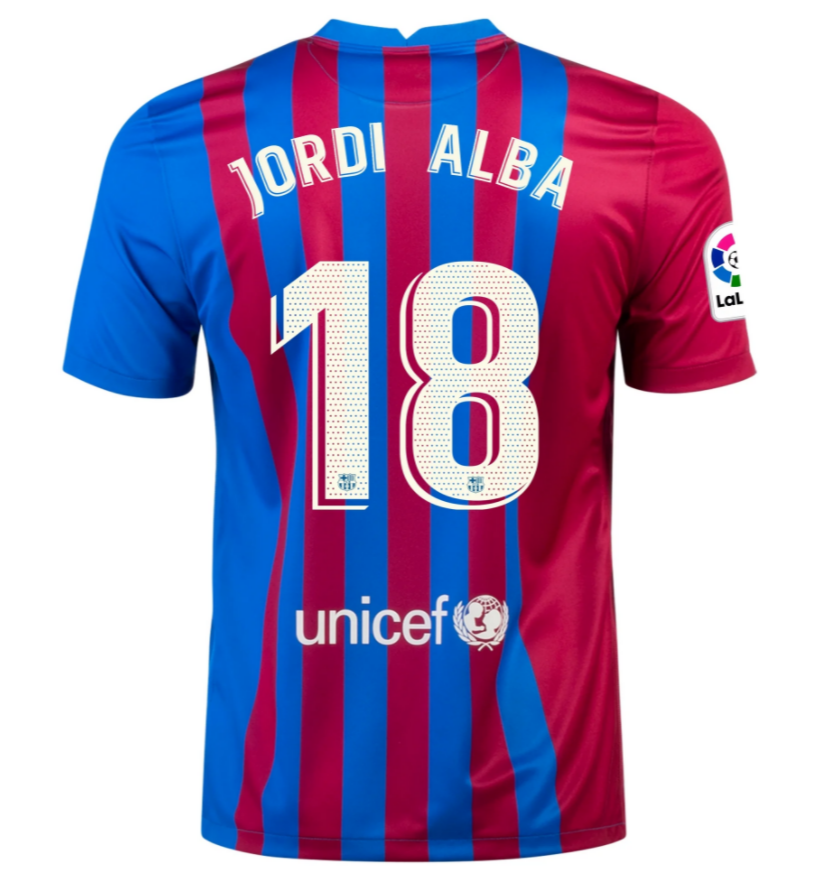 2021/22 Barcelona Home Kit Soccer Jersey with JORDI ALBA 18 printing